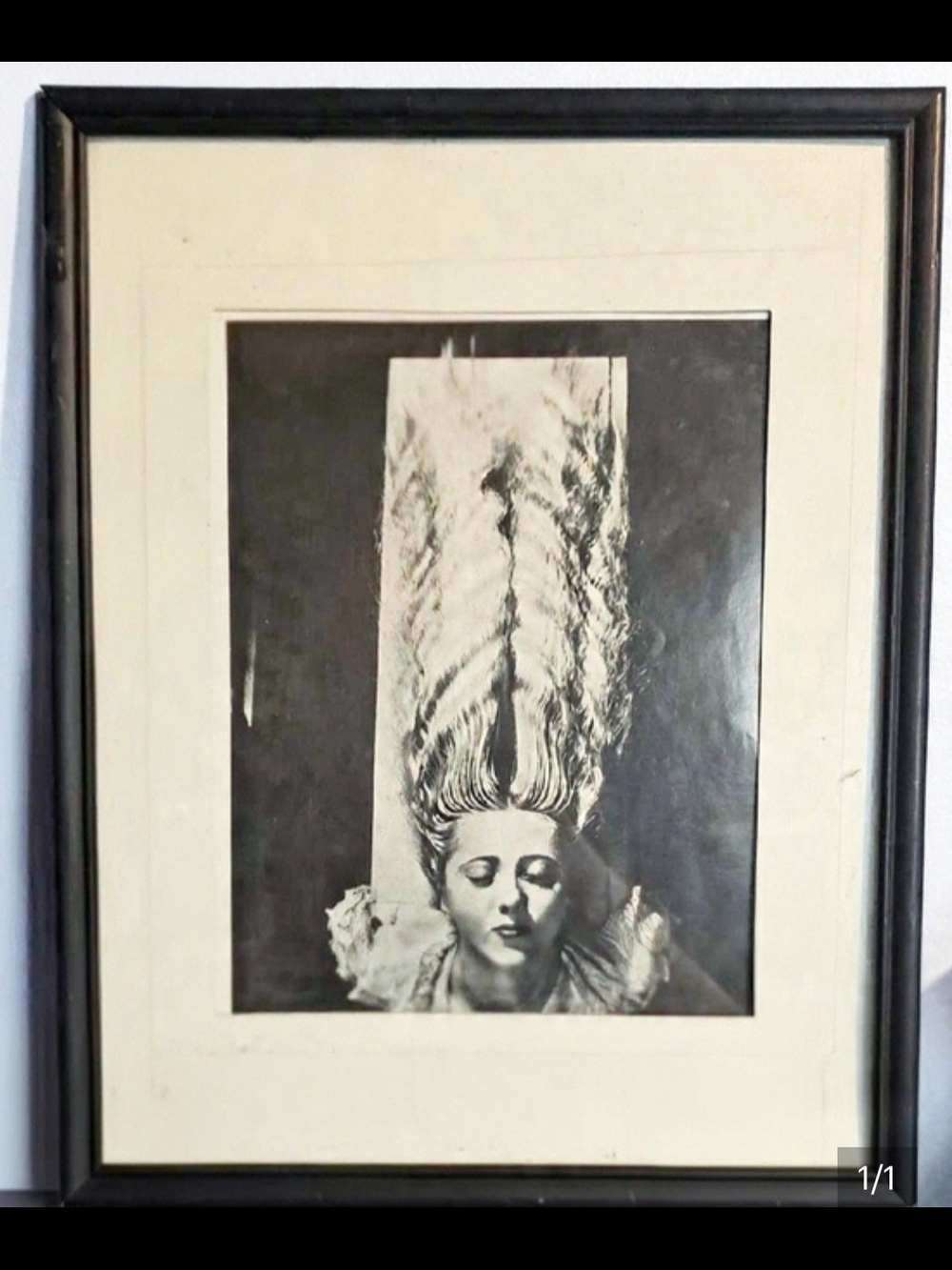 Vintage Framed Surrealist Art Print - Surreal Avant Garde Woman Sculptural Hair